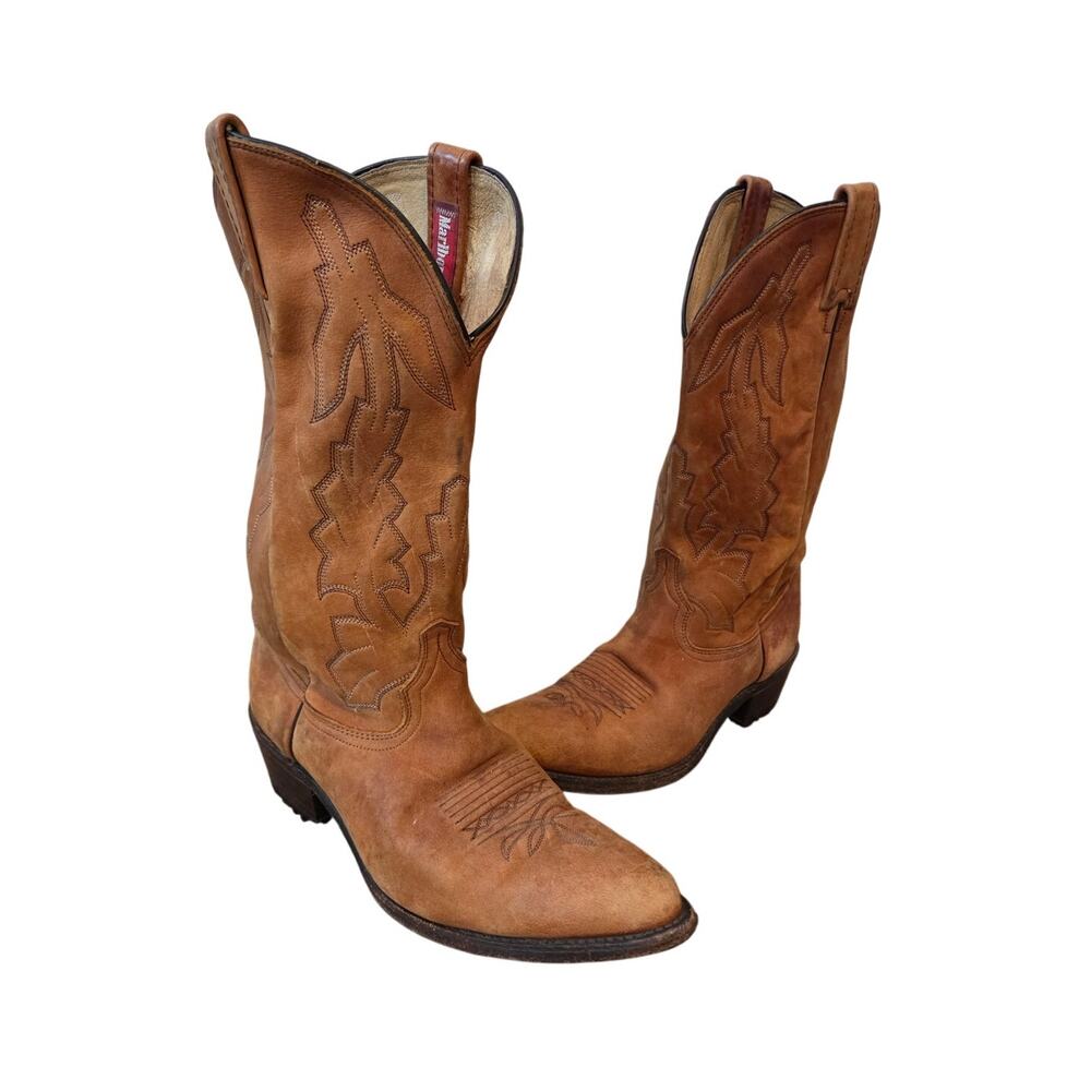 dan post marlboro leather western cowboy boots vintage round toe tan p2551 11 D